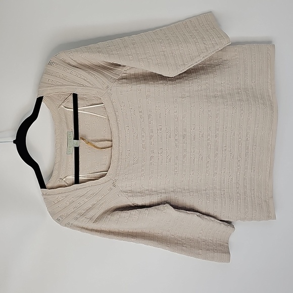 Ryegrass Tan Open Knit Square Neckline 3/4 Sleeve Bodycon Sweater Top Sz: XLarge - Picture 9 of 9